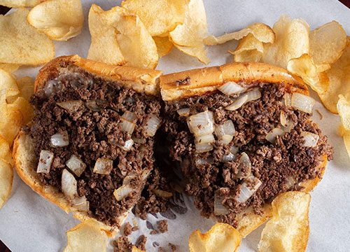 original cheesesteak and homemade chips from Bomb Hoagie in Simi Valley, CA