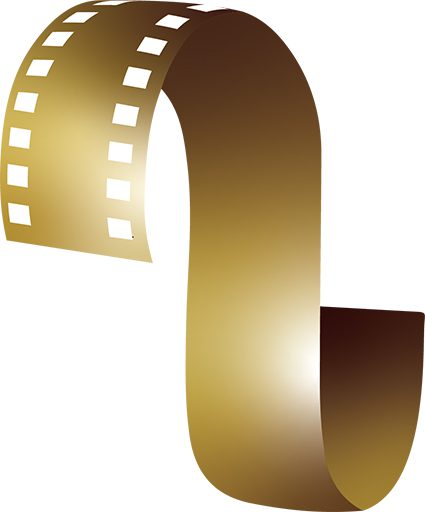 A golden film strip curled vertically, casting a shadow reminiscent of the allure and creativity celebrated at the Simi Valley Film Festival.