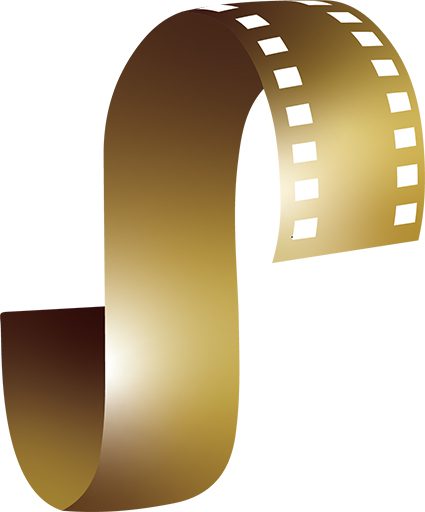 A curled golden film strip, reminiscent of entries at the Simi Valley Film Festival, showcases perforations along one edge.